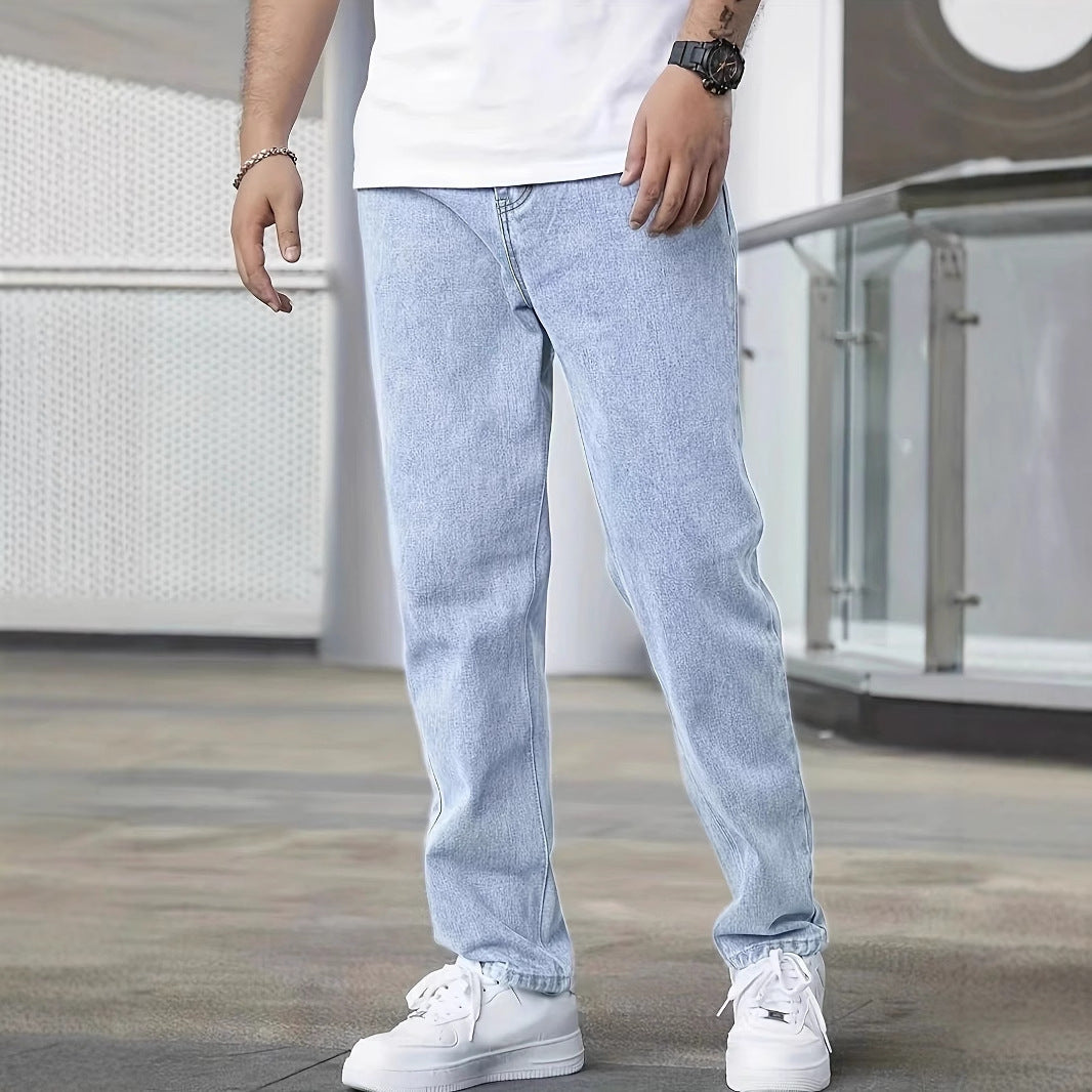 Calça jeans slim masculina casual.