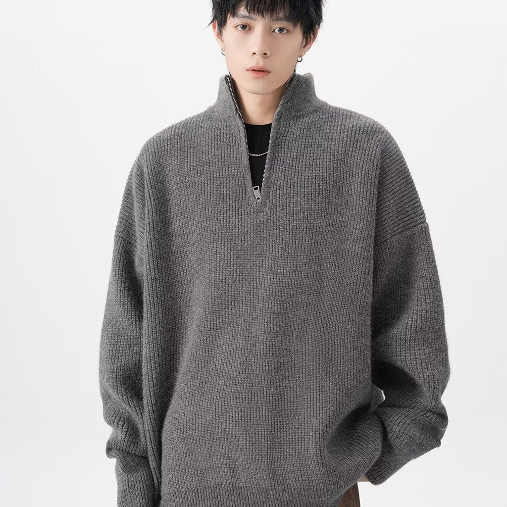 Moletom masculino estilo americano com meio zíper e detalhes destroyed