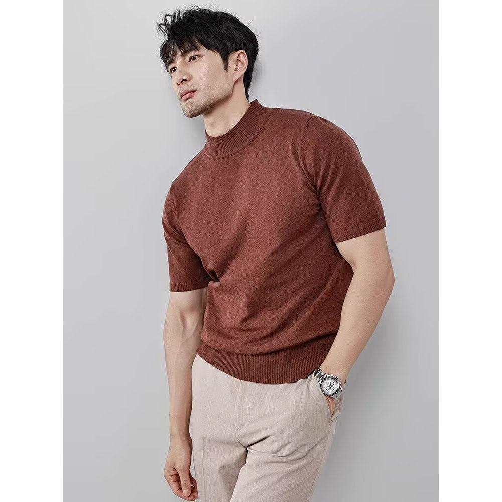 Knitwear Men's Ice Silk Half Turtleneck Solid Color