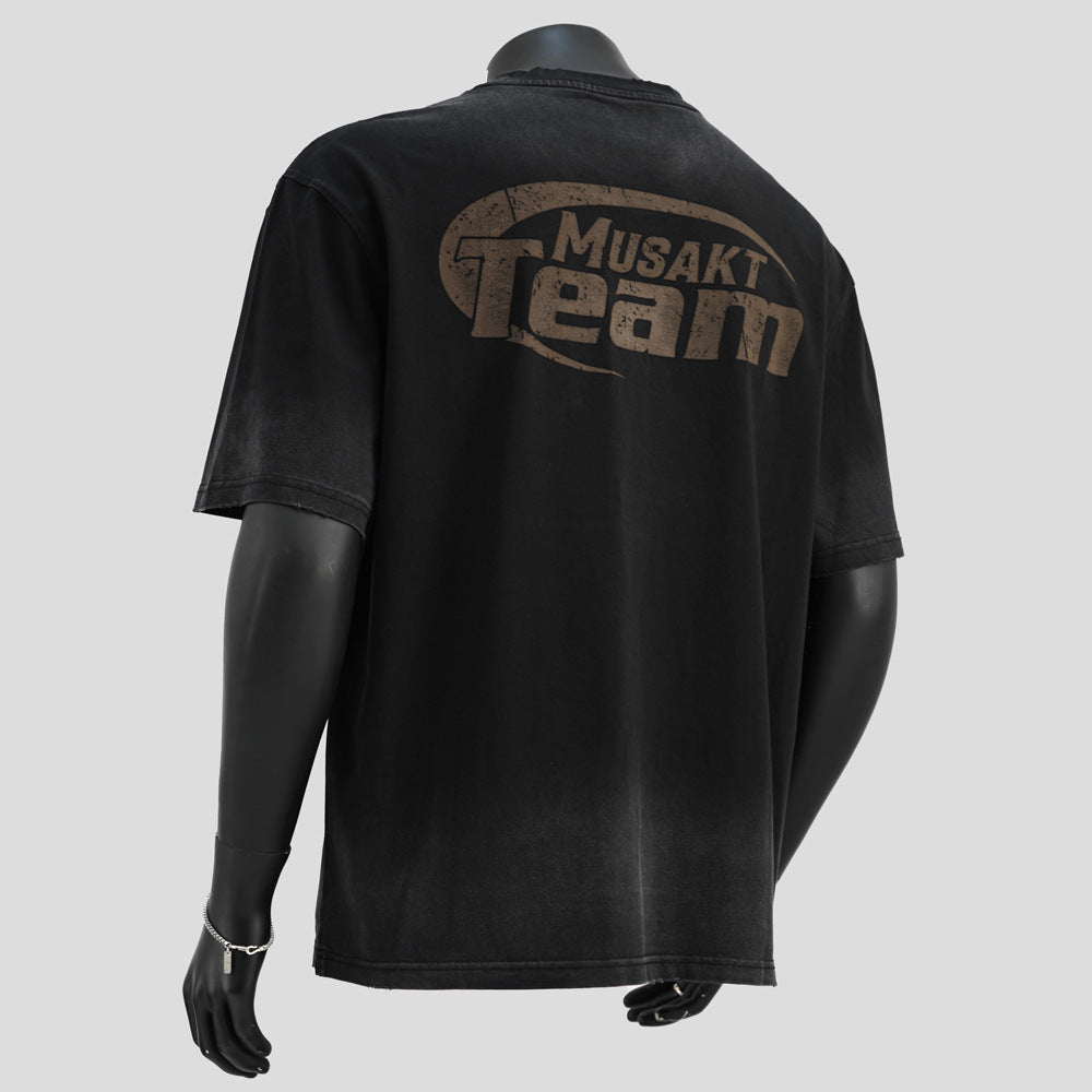 Camiseta masculina retrô de manga curta e modelagem folgada