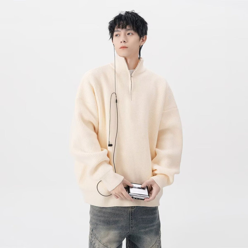 Moletom masculino estilo americano com meio zíper e detalhes destroyed