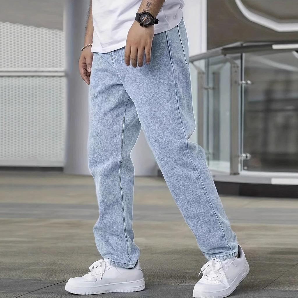 Calça jeans slim masculina casual.
