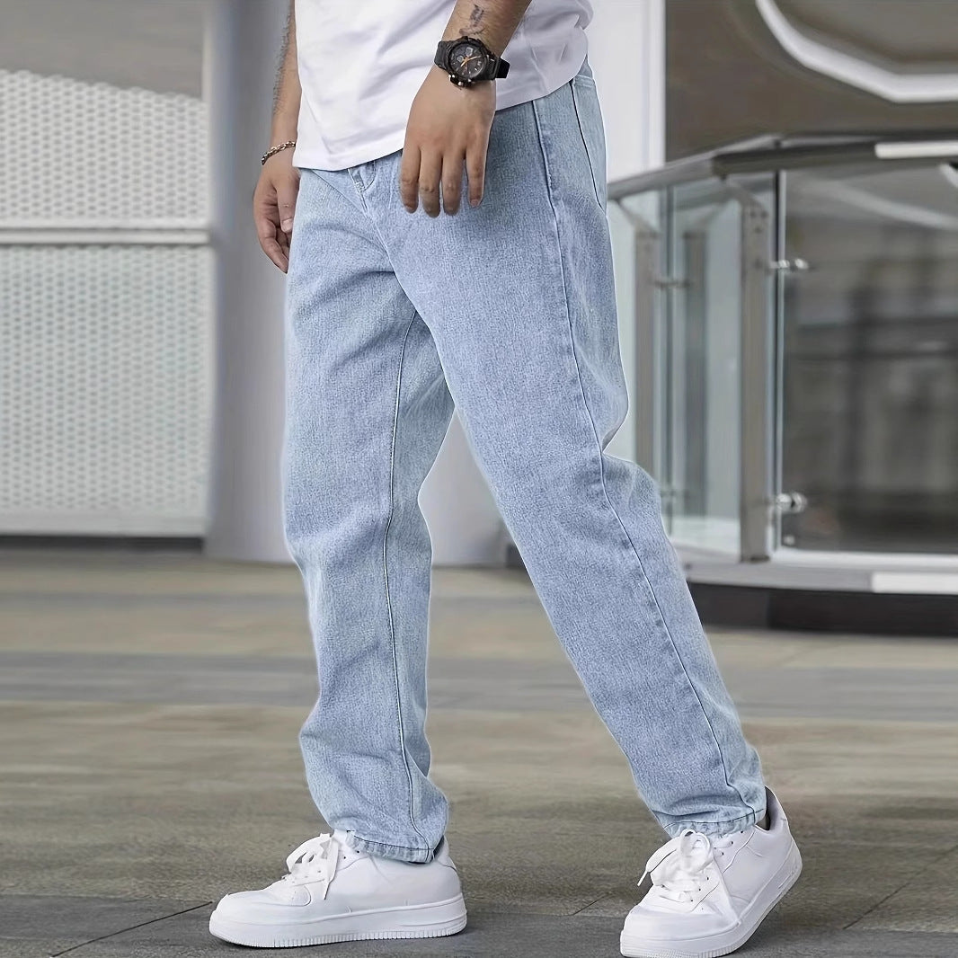 Calça jeans slim masculina casual.