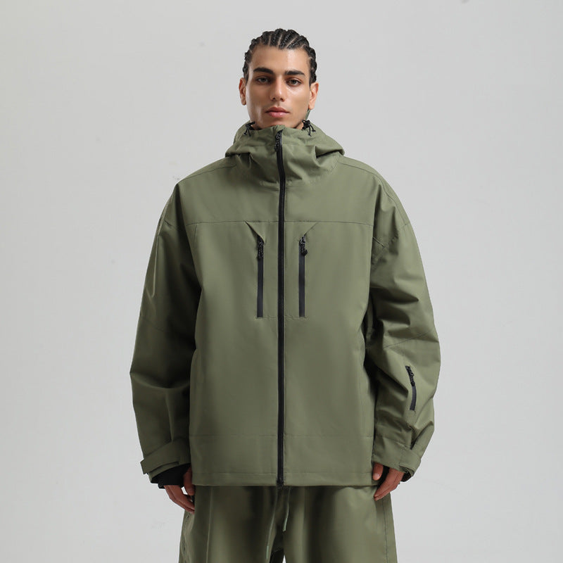 Jaqueta de esqui masculina impermeável, respirável e folgada com zíper.