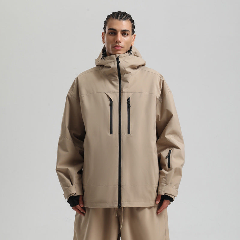 Jaqueta de esqui masculina impermeável, respirável e folgada com zíper.