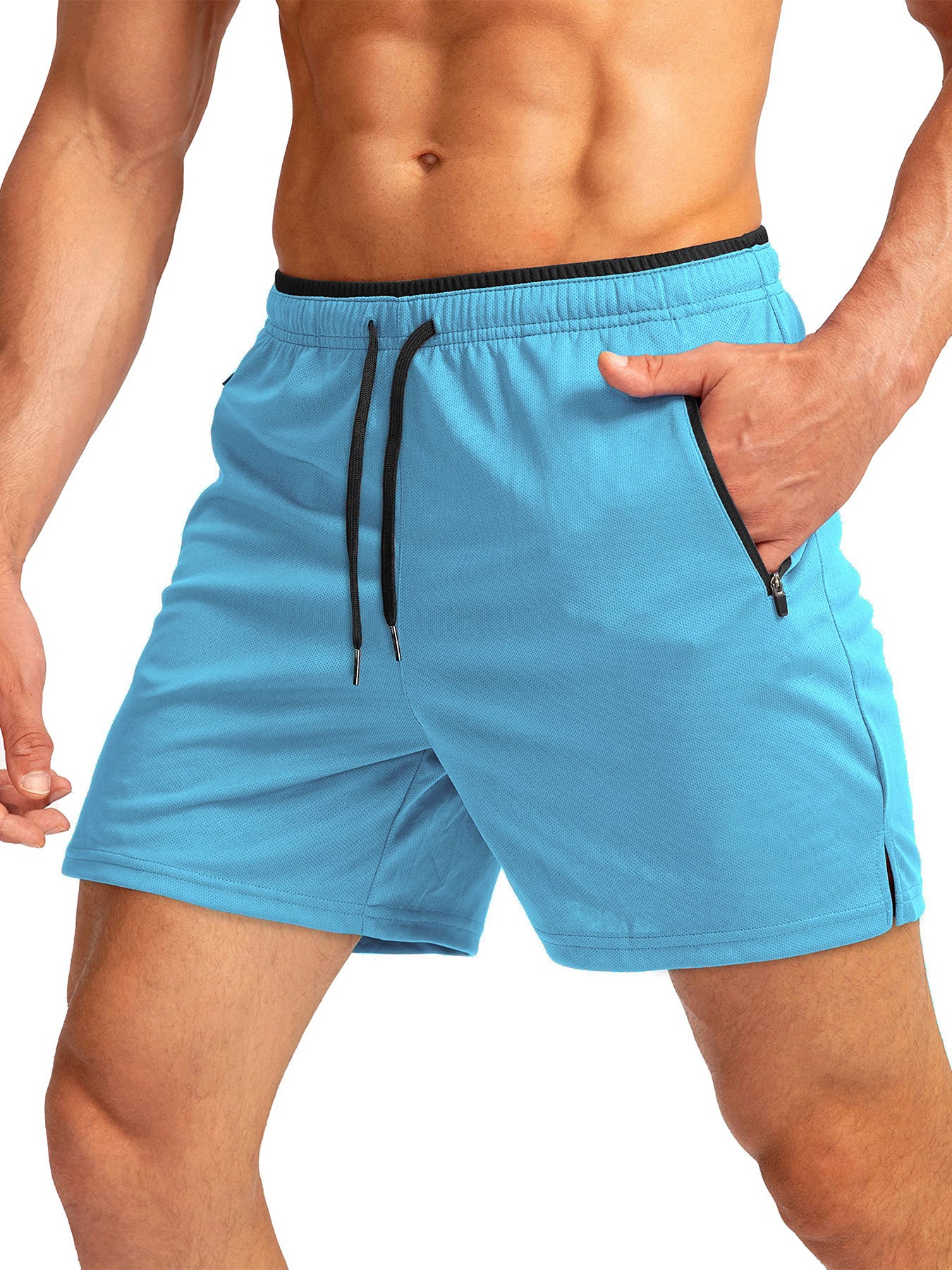 Men's Running Short Belt Zipper Pocket Quick-drying Gym Exercise Lightweight