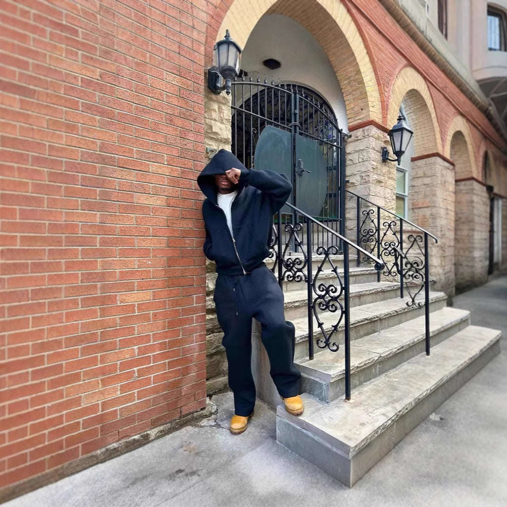 Moletom retrô casual esportivo casual com capuz e calças esportivas