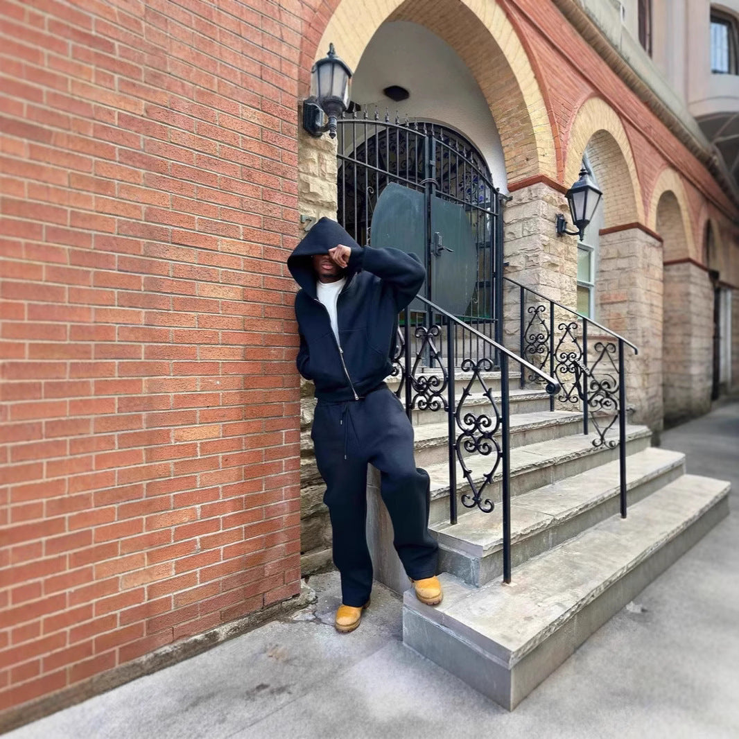 Moletom retrô casual esportivo casual com capuz e calças esportivas