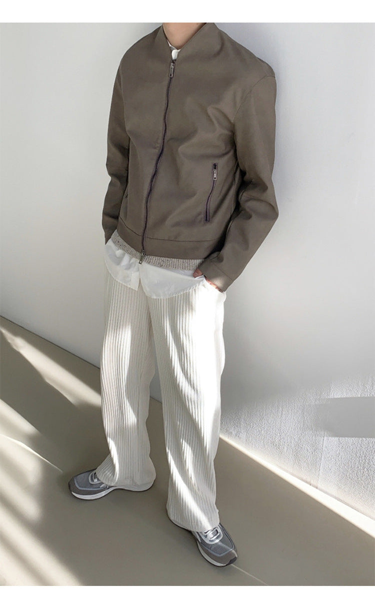 Calça casual masculina de veludo cotelê, modelagem folgada