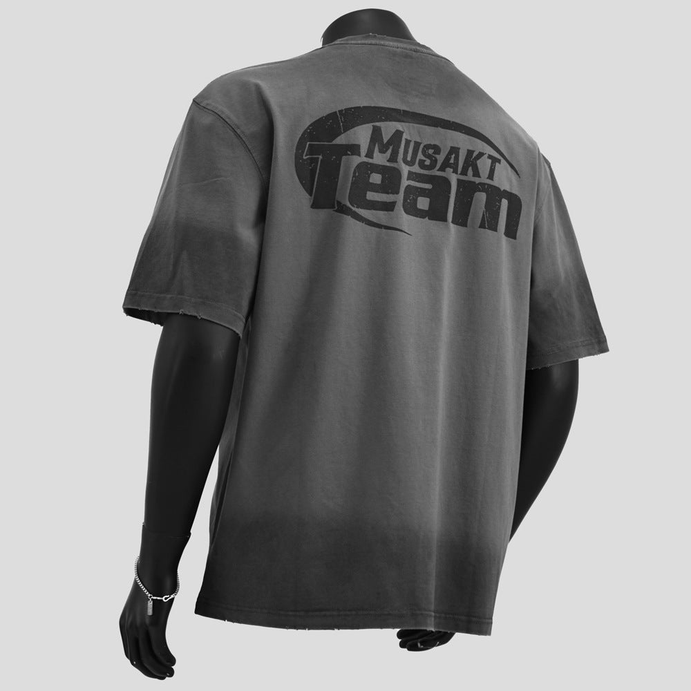 Camiseta masculina retrô de manga curta e modelagem folgada