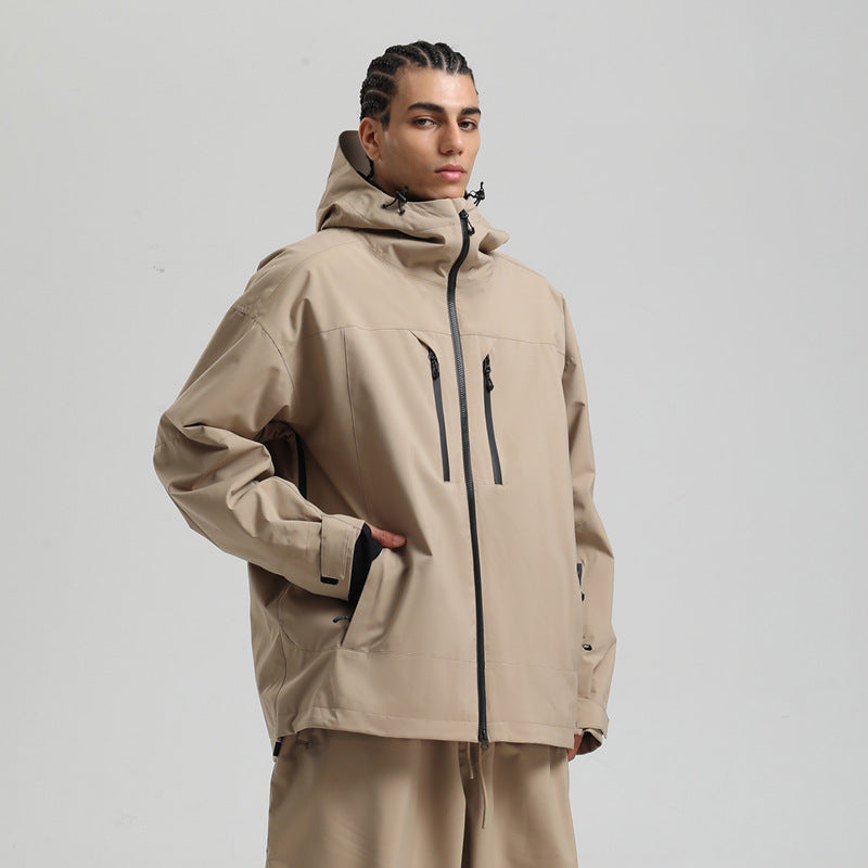 Jaqueta de esqui masculina impermeável, respirável e folgada com zíper.