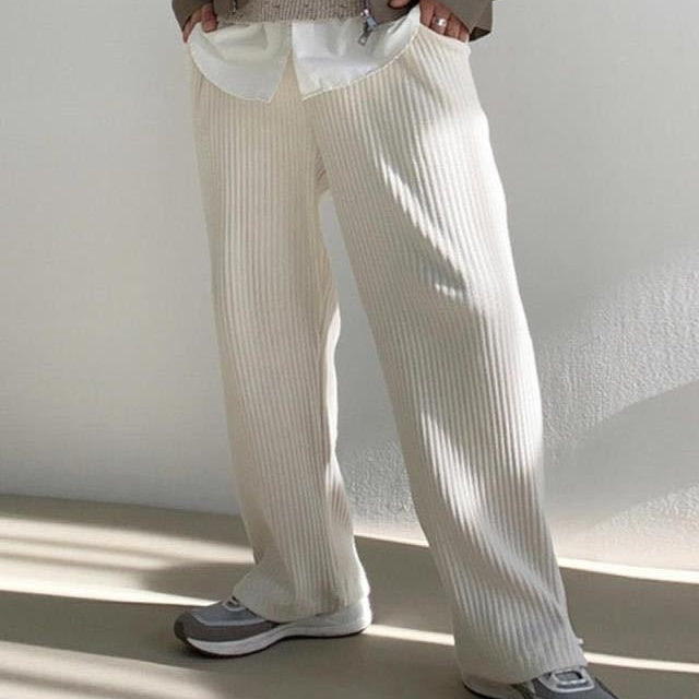 Calça casual masculina de veludo cotelê, modelagem folgada