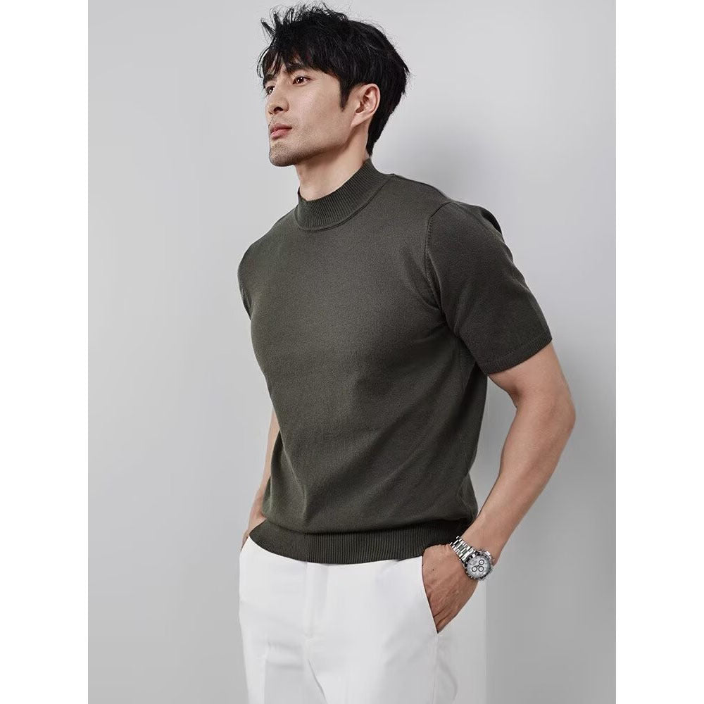 Knitwear Men's Ice Silk Half Turtleneck Solid Color